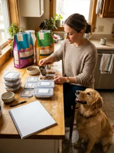 Planning a dog food transition during a calm period at home.