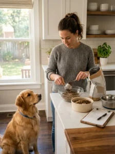 Preparing a consistent diet for a dog with food allergies.