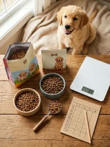 Quick reference guide for switching puppies to adult dog food.