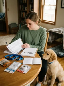 Puppy owner reviewing common mistakes to avoid during early puppy care.