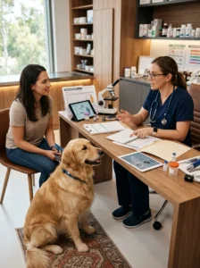 Veterinarian explaining how allergy triggers are identified in dogs.
