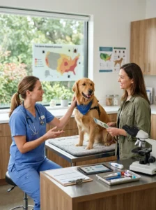 Veterinarian discussing tick-borne illnesses that can affect dogs.