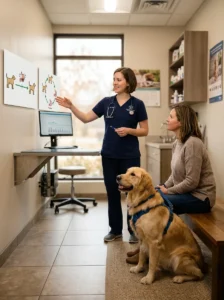 Veterinarian explaining acute and chronic diarrhea in dogs.