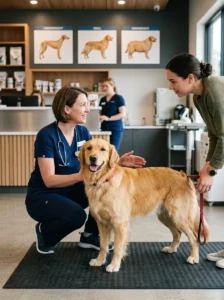 Veterinarian explaining how to recognize healthy and unhealthy body conditions in dogs.