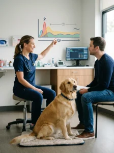 Veterinarian explaining acute and chronic pain in dogs.