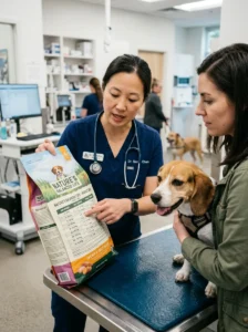 Dog food feeding chart used as a starting guide.