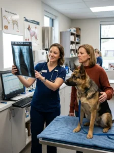 Veterinarian explaining bone safety recommendations.