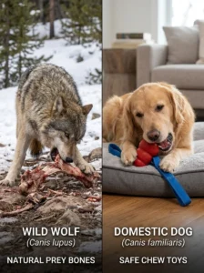 Comparing wild canines with domestic dogs chewing habits.