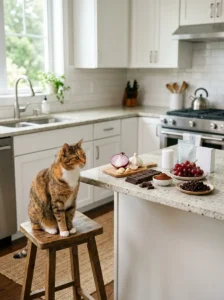 Toxic foods for cats including onions, garlic, chocolate, grapes and raisins