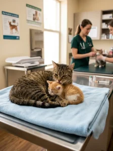 Mother cat and kitten illustrating temporary maternal immunity before vaccination