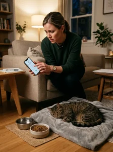 Cat owner contacting a veterinarian about prolonged appetite loss