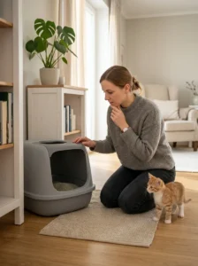 Checking litter box cleanliness, litter type and placement when training problems occur
