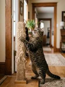 Cat scratching near a doorway as part of natural scent marking