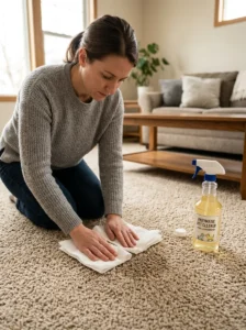 Enzymatic pet cleaner being applied to carpet for odor removal