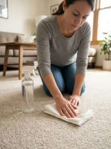 Owner blotting a pet accident area before using enzymatic cleaner