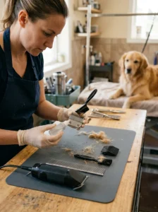 Cleaning and oiling dog clipper blades after grooming