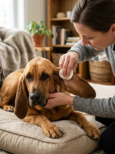 Gentle ear cleaning technique adapted to a dog's ear shape