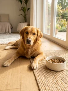 Healthy dog with a glossy coat supported by a quality diet