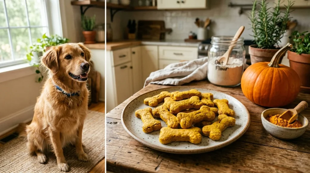 Homemade turmeric dog treats with pumpkin and turmeric