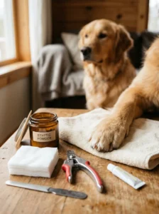 Dog nail first-aid supplies prepared for accidental quick bleeding