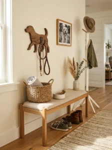 Cute dog-shaped wooden leash hook for an organized entryway