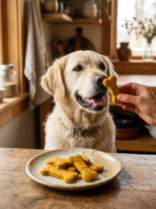 Dog enjoying homemade pumpkin turmeric treats