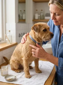 Patch testing a homemade dog shampoo on a small area of skin