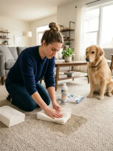 Blotting a fresh dog urine accident from carpet immediately