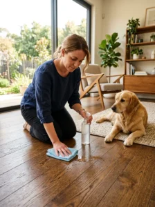 Cleaning dog urine from hardwood flooring with a safe cleaner