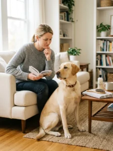 Dog owner considering the right bathing frequency for a dog