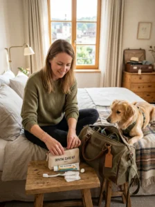 Travel-sized dog dental kit for maintaining brushing routines away from home