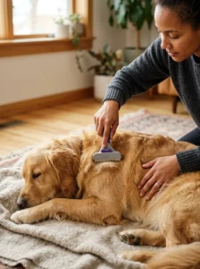 Using proper technique while deshedding a dog's coat
