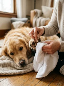 Fully stocked dog paw-cleaning station ready for muddy walks