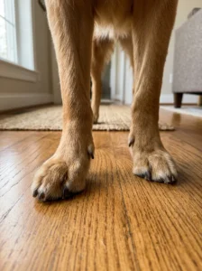 Healthy dog standing comfortably with properly trimmed nails