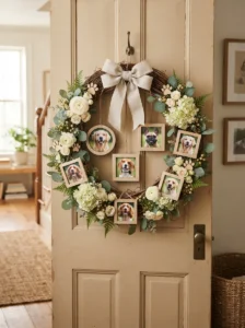 Personalized dog photo wreath with paw prints and pet pictures