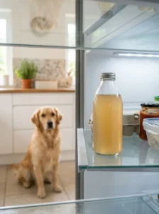 Homemade dog shampoo stored safely in a sealed bottle