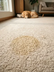 Dog urine soaking into carpet fibers and padding
