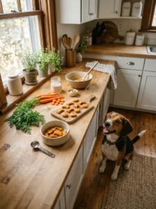 Small carrot dog treats prepared in appropriate portions
