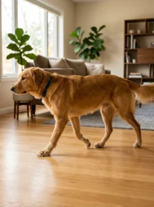 Dog walking naturally with properly maintained nails and healthy paw placement