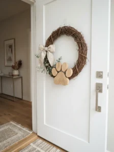 Minimalist dog paw wreath with a single wooden paw print