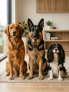 Dogs with different ear shapes and grooming needs