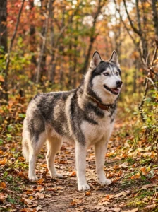 Dog outdoors during seasonal coat changes influenced by natural daylight