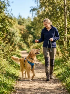 Golden Retriever building confidence through controlled exposure.