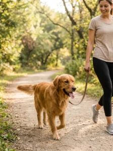 Dog taking a moderate walk to support healthy joints