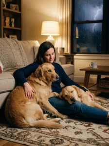 One anxious dog influencing another dog's stress response.
