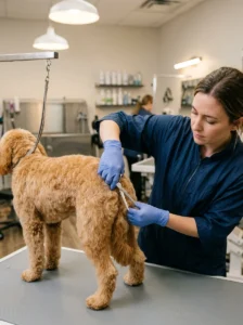 Careful sanitary trim for dog hygiene