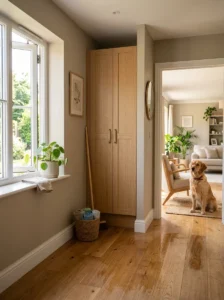 Dog-safe cleaning routine with secure storage, ventilation and drying time