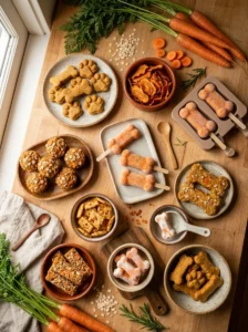 Nine homemade carrot dog treat recipes arranged together