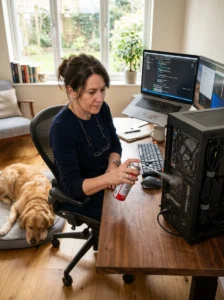 Pet hair and dust accumulating in computer and electronic cooling vents