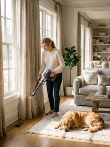 Dog hair accumulating on curtains and soft window treatments
